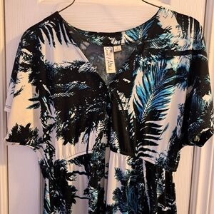 Emma & Michele Black Dress with Blue Palm Print